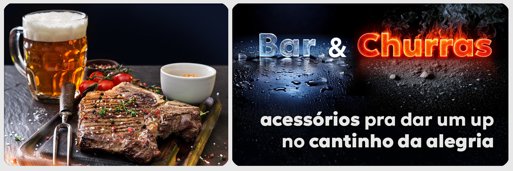 Banner promocional da categoria Bar e Churrasqueira — acessórios, tábuas e itens para churrasco com frete grátis