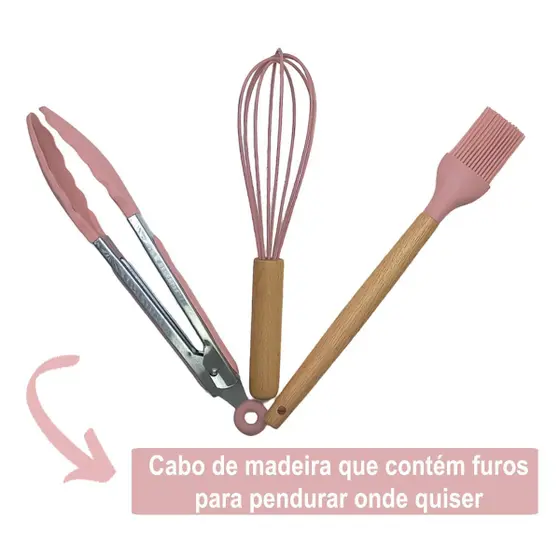 Kit Utensílios de Cozinha 12Pçs | Rosa