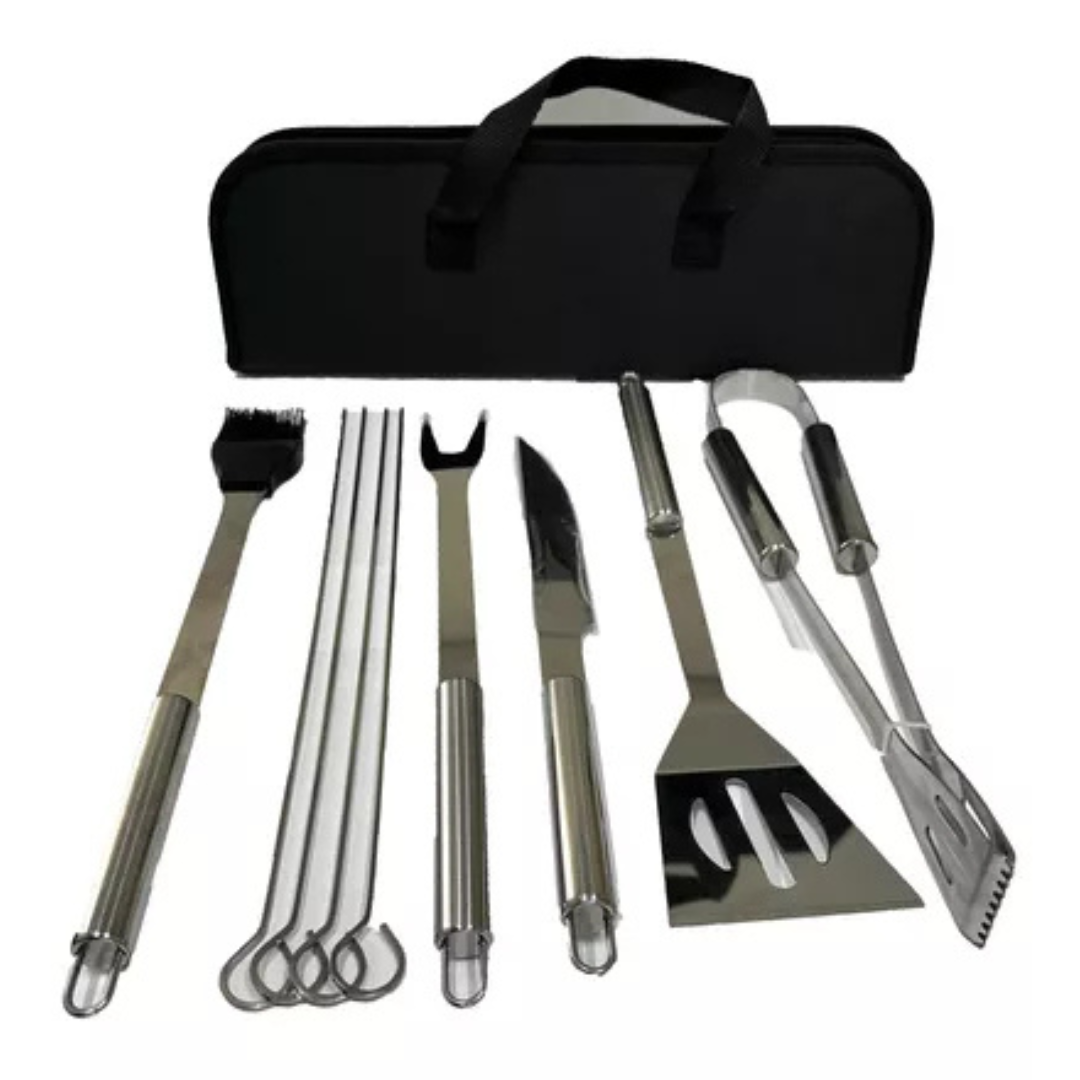 Kit Churrasco 9 Peças Inox Profissional com Bolsa