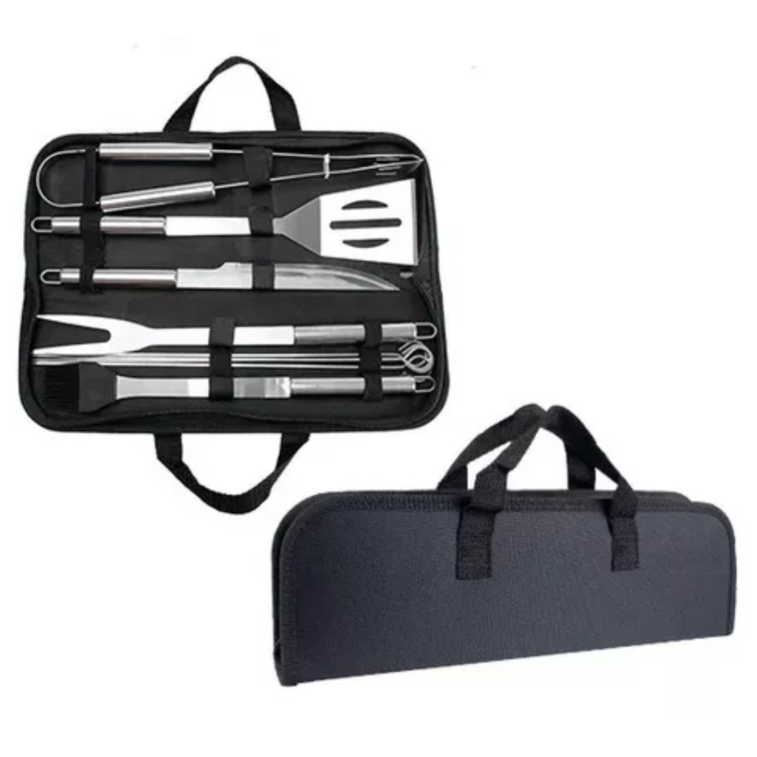 Kit Churrasco 9 Peças Inox Profissional com Bolsa