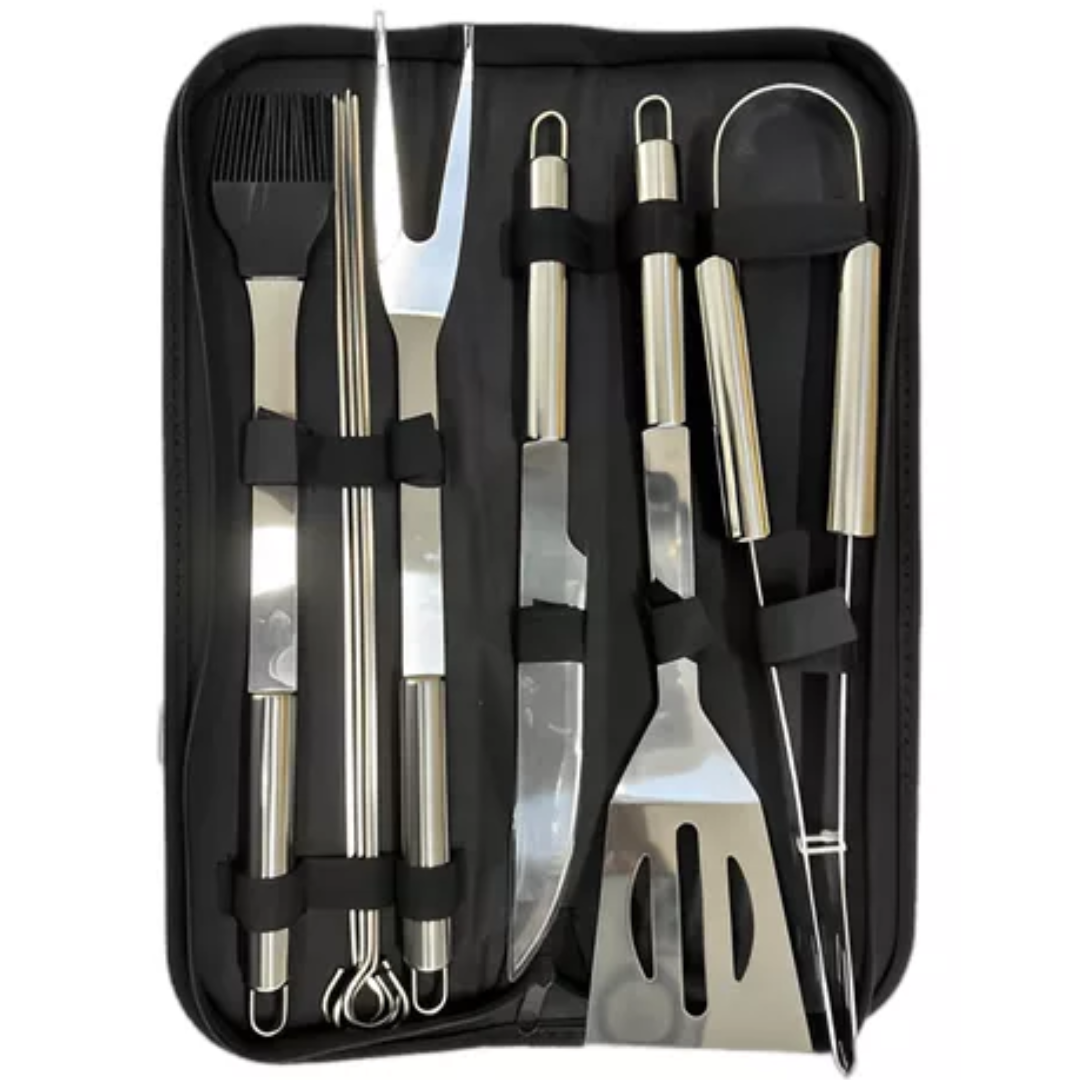 Kit Churrasco 9 Peças Inox Profissional com Bolsa