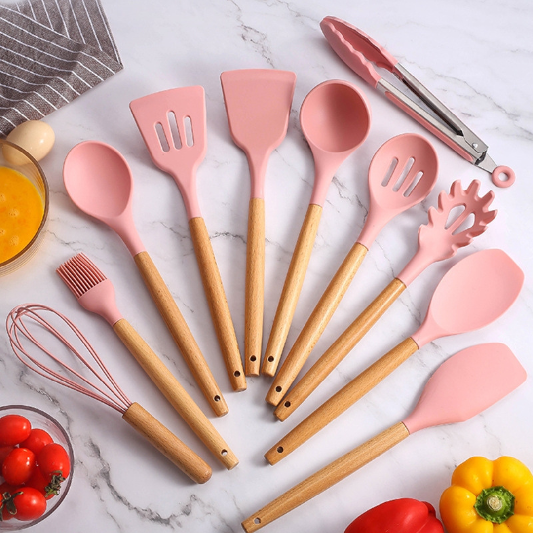 Kit Utensílios de Cozinha 12Pçs | Rosa
