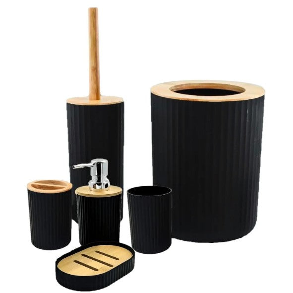 Conjunto de Acessórios para Banheiro Bambu 6 Peças Preto