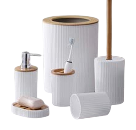 Conjunto de Acessórios para Banheiro Bambu 6 Peças Branco