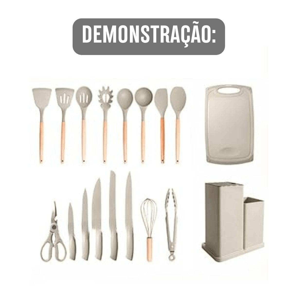 Conjunto de Utensílios de Cozinha Completo 19 Peças | Cinza