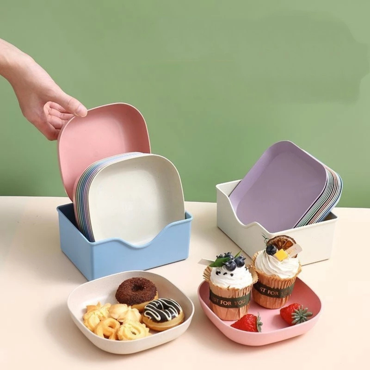 Conjunto 10 Pratos Plásticos Duros + Escorredor