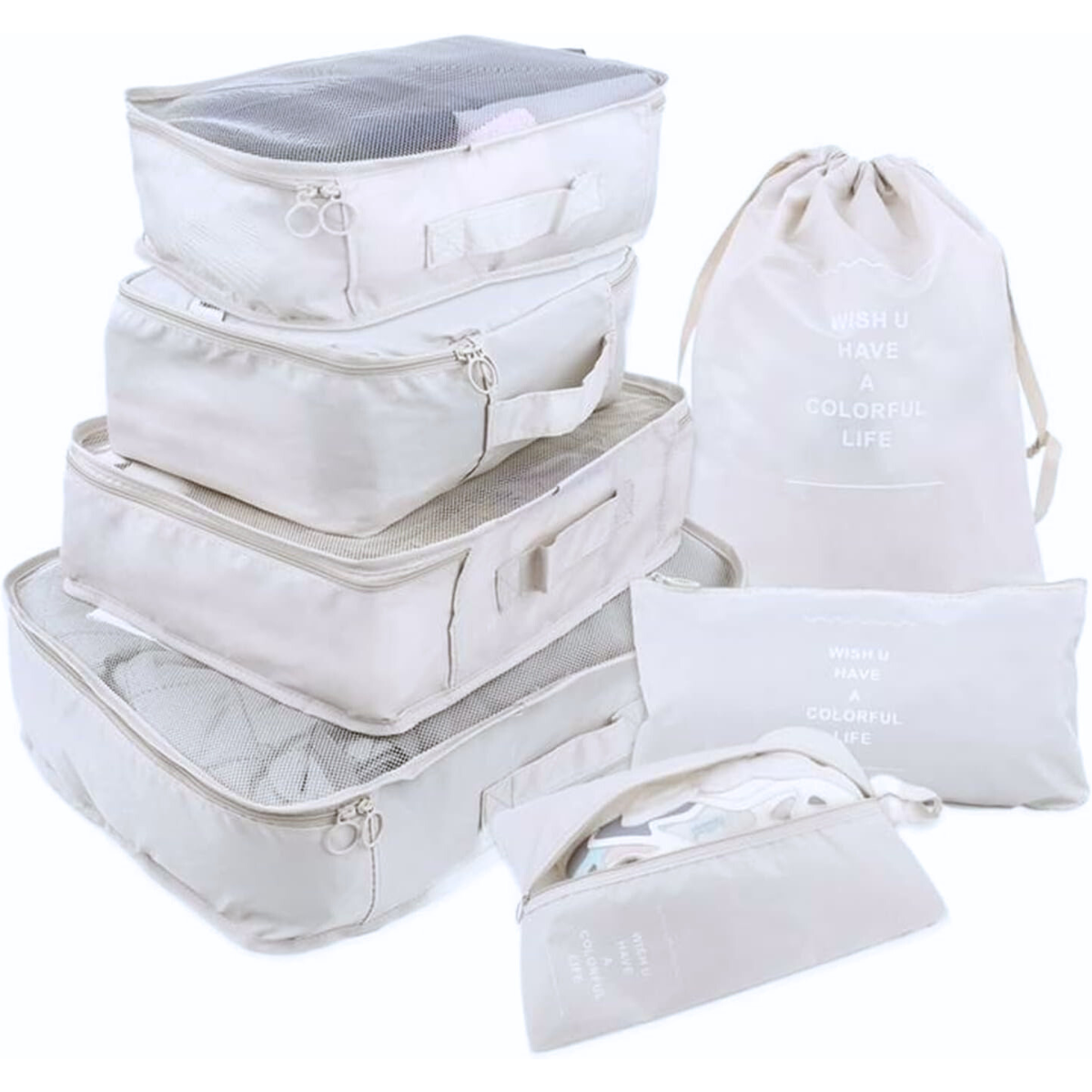 Kit Organizador de Mala para Viagem 7 Peças | Branco ou Rosa