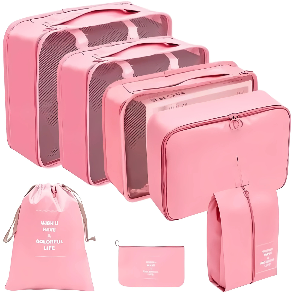 Kit Organizador de Mala para Viagem 7 Peças | Branco ou Rosa