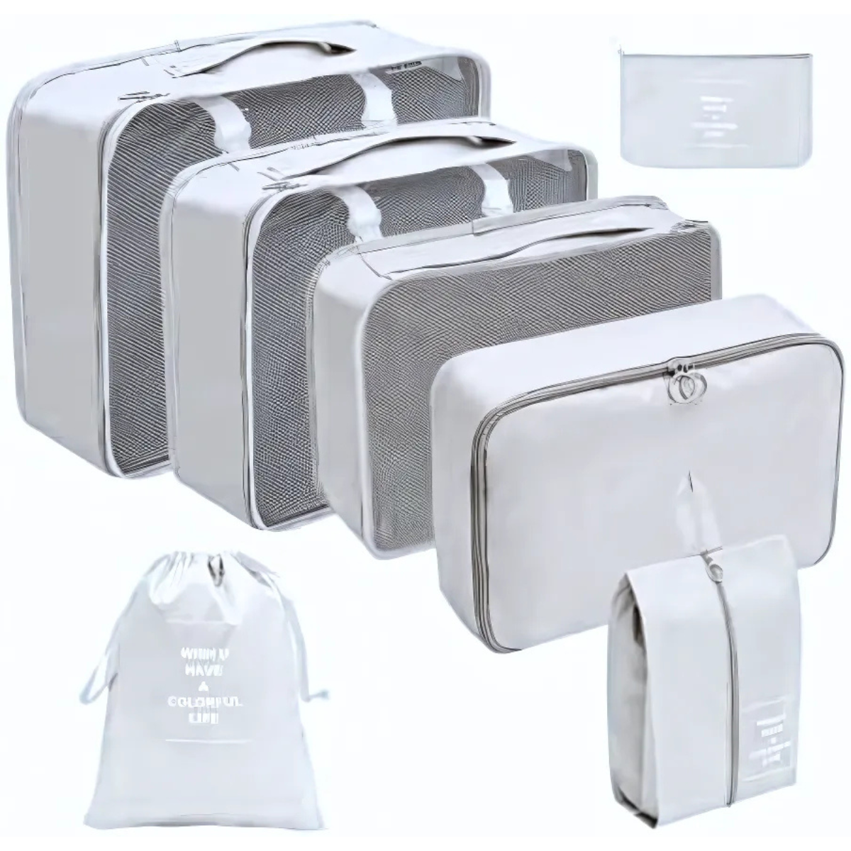 Kit Organizador de Mala para Viagem 7 Peças | Branco ou Rosa