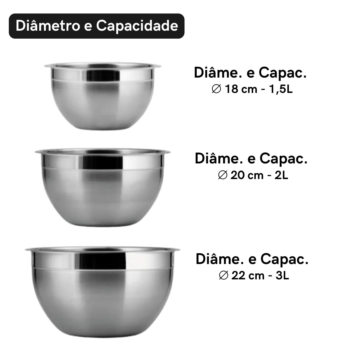 Kit 3 Bowls Aço Inox com Tampa de Silicone