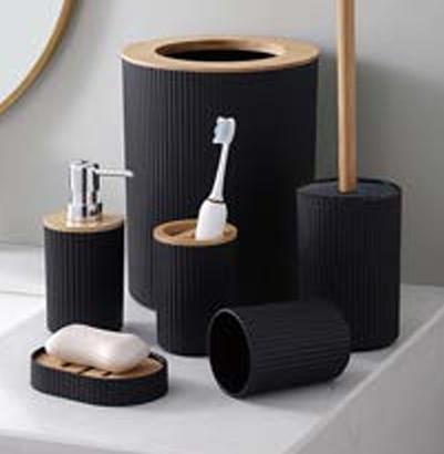 Conjunto de Acessórios para Banheiro Bambu 6 Peças Preto