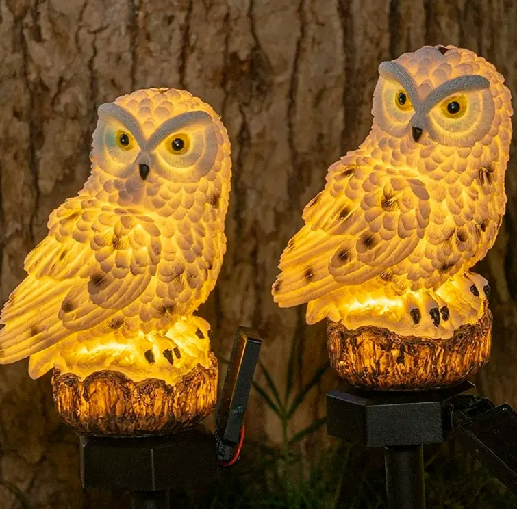 Coruja Decorativa LED Solar para Jardim