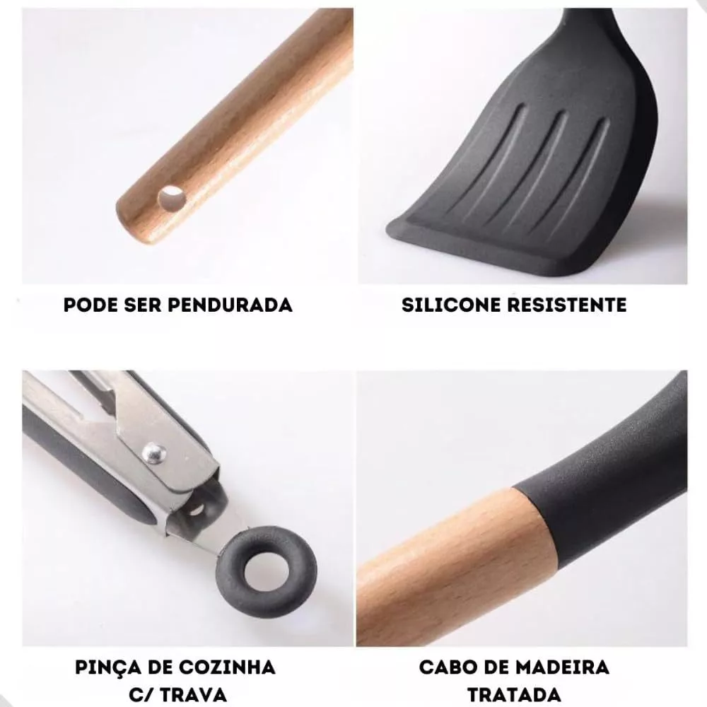 Conjunto de Utensílios de Cozinha Completo 19 Peças | Preto