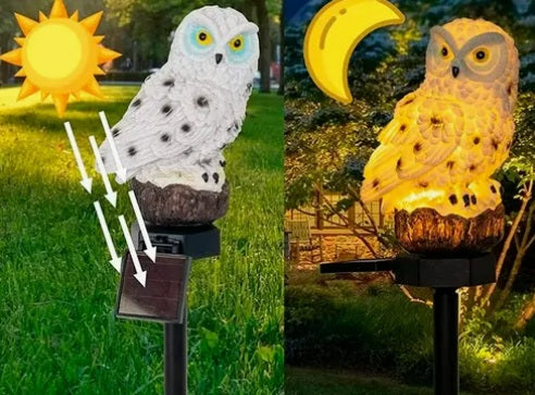 Coruja Decorativa LED Solar para Jardim