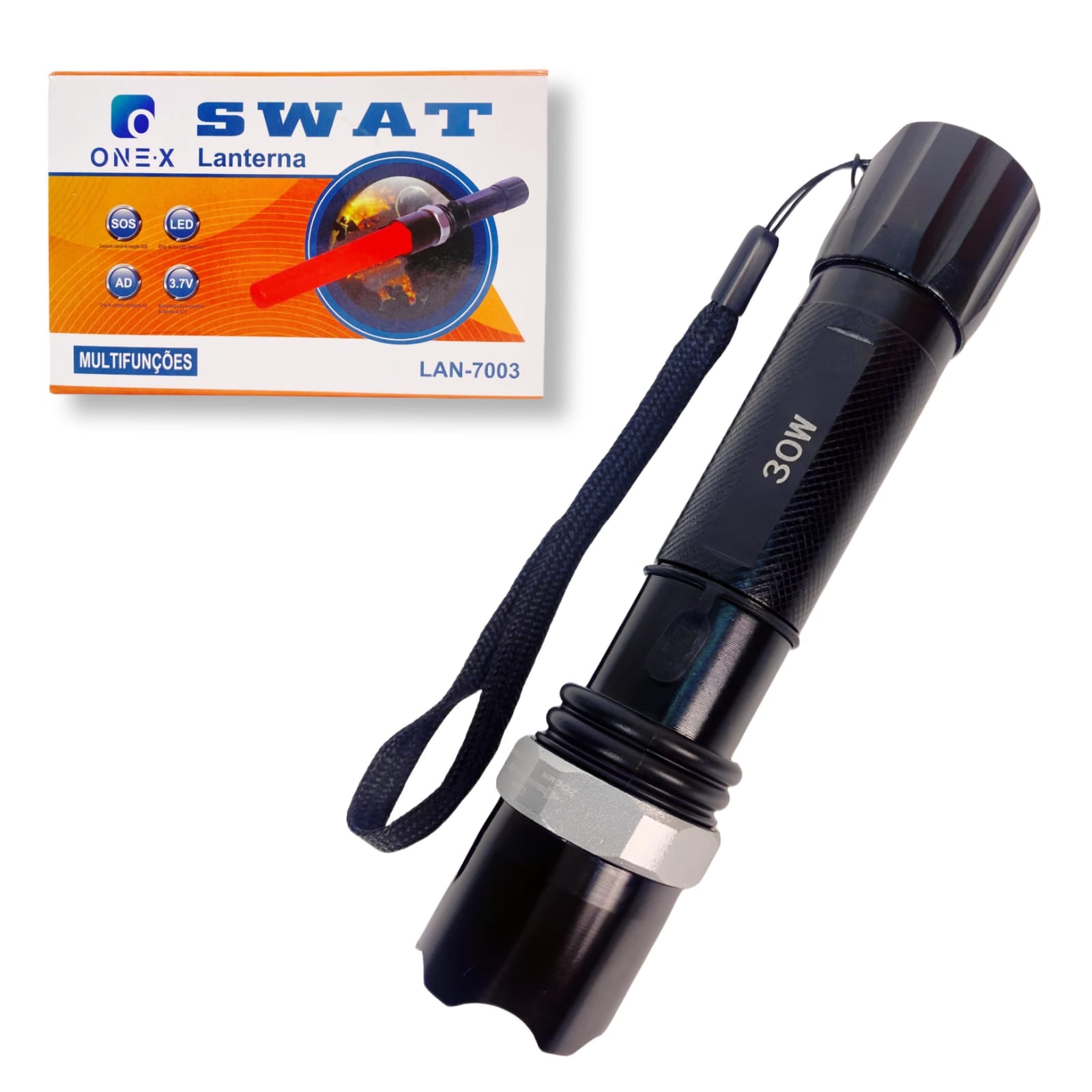 Lanterna LED com Foco Ajustável e Sinalizador