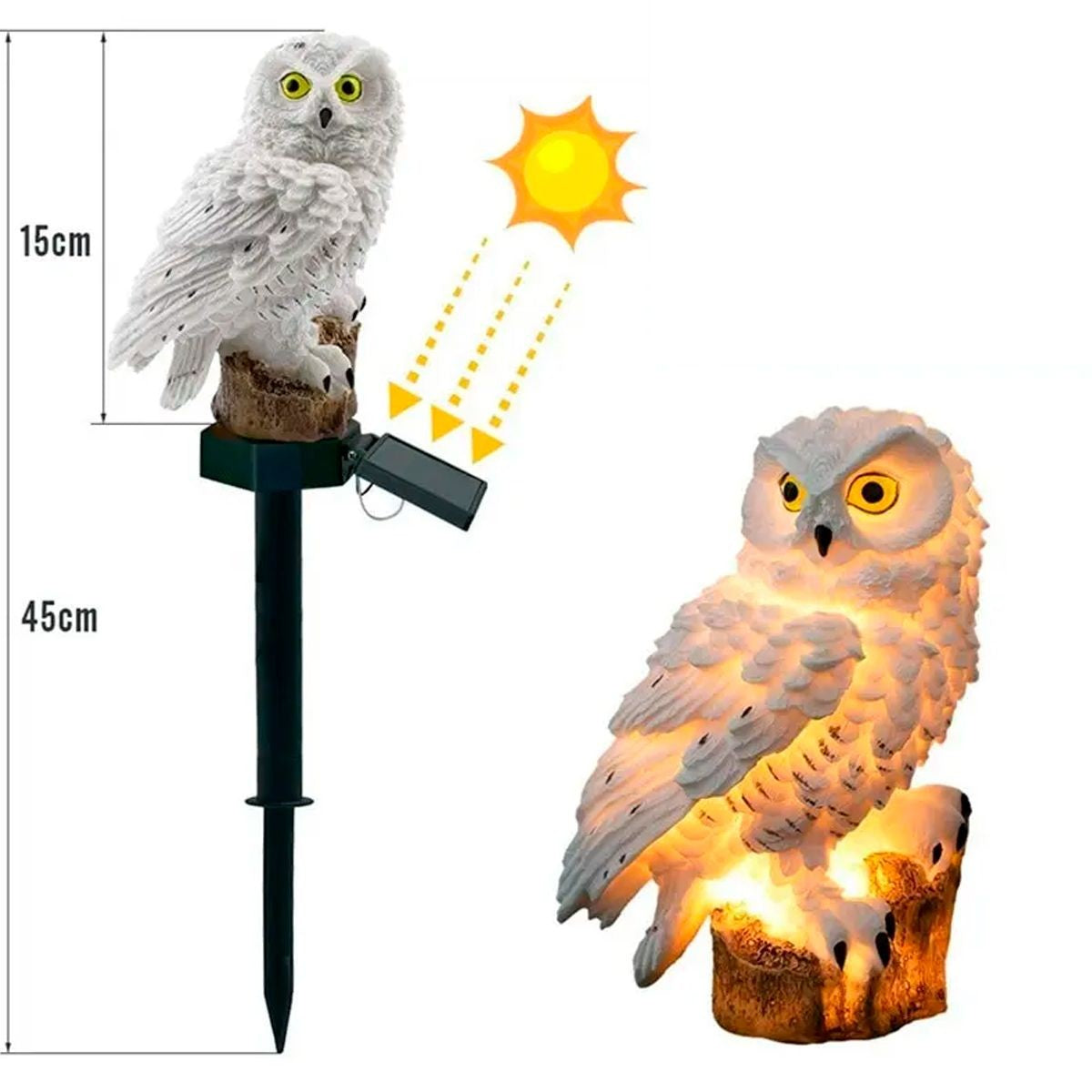 Coruja Decorativa LED Solar para Jardim