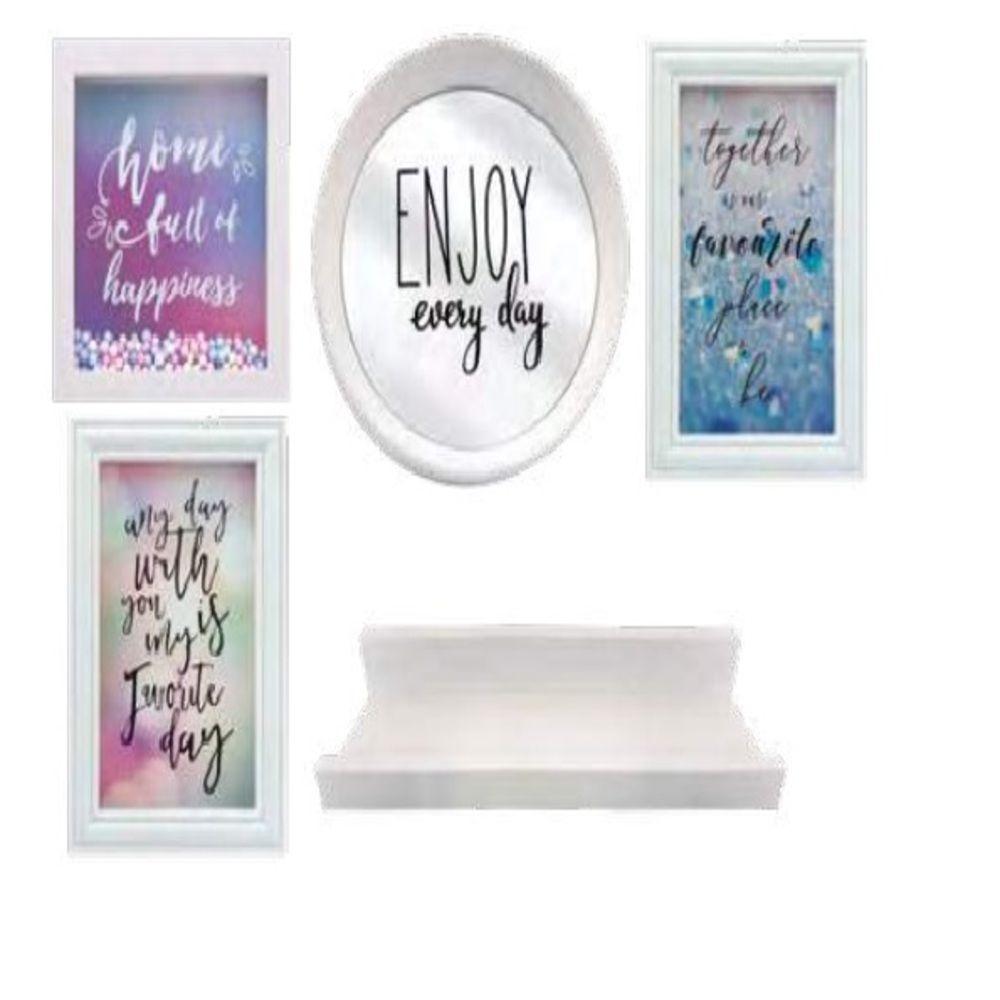 Kit Decoração | Prateleira, Espelho, Quadro e Porta Retrato