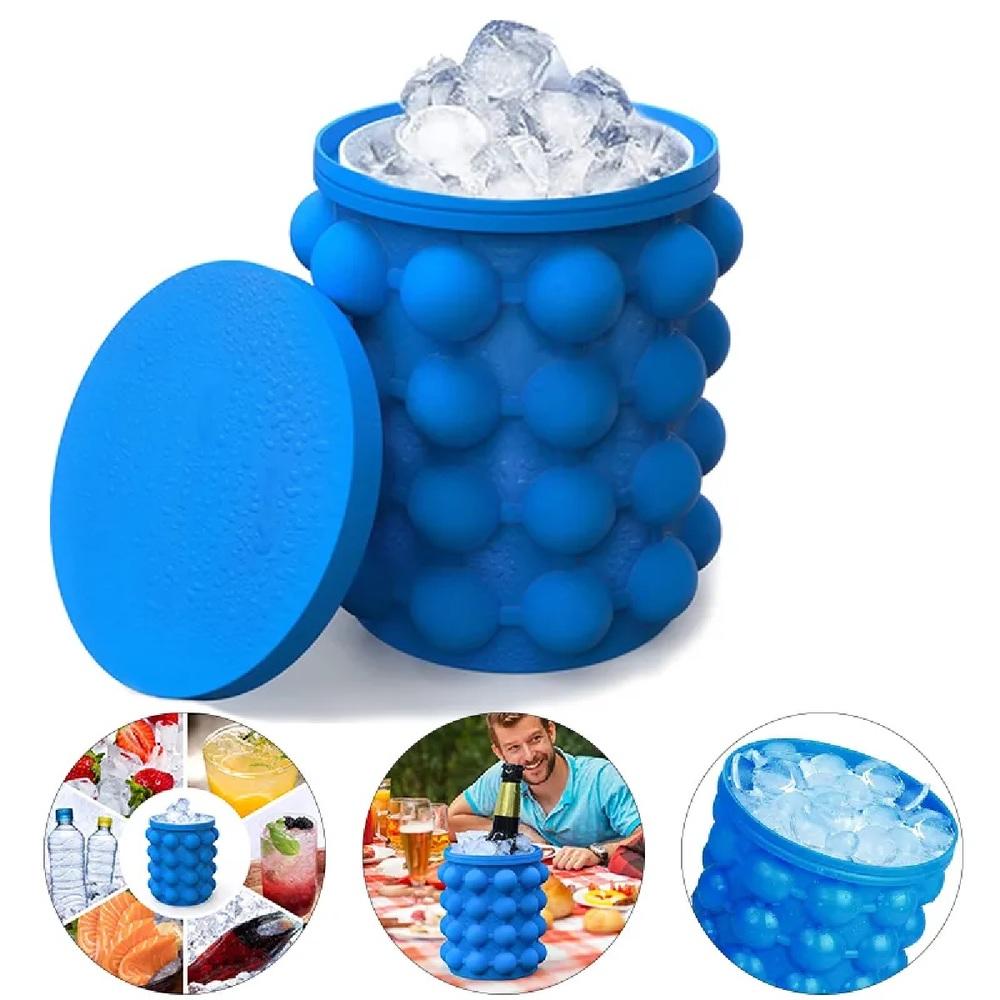 Forma e Mini Balde de Gelo Silicone 4 em 1 Multiuso