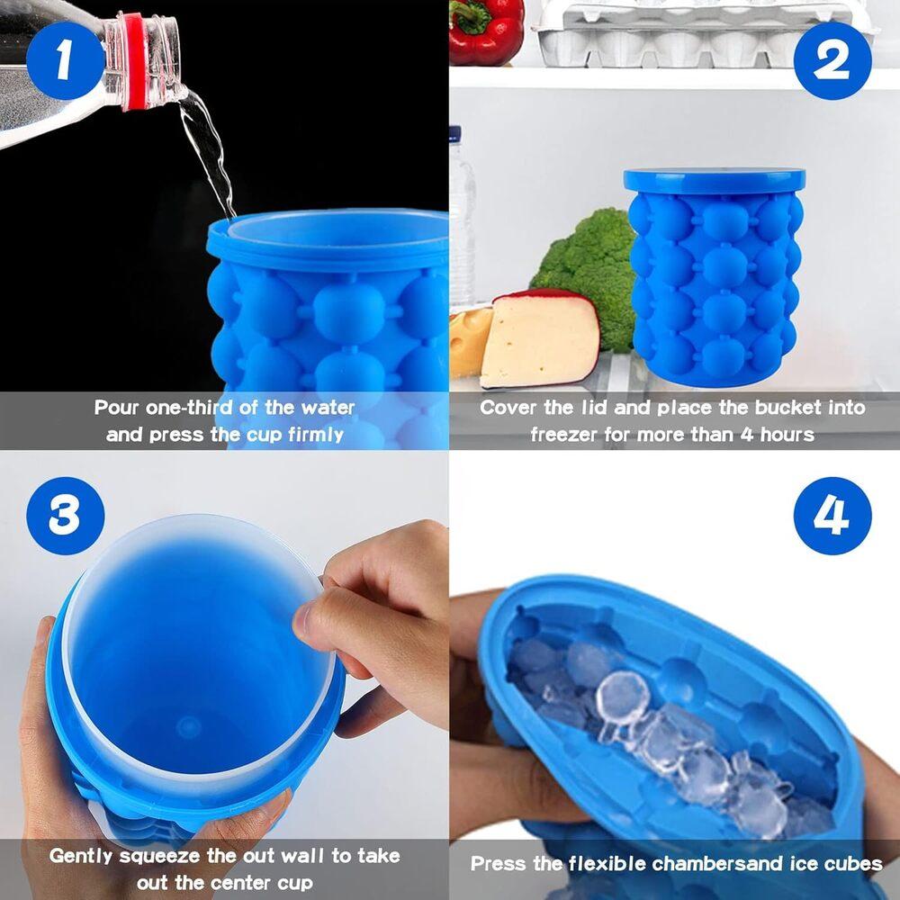 Forma e Mini Balde de Gelo Silicone 4 em 1 Multiuso