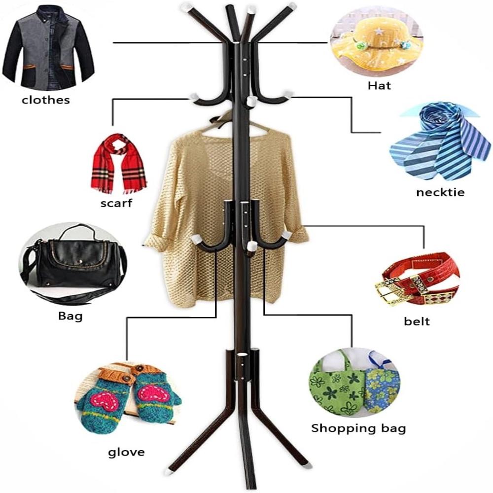 Cabideiro de Chão 12 Ganchos Preto Desmontável