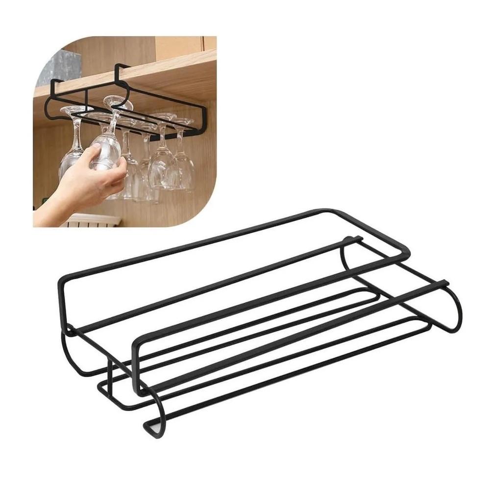 Suporte Duplo de Metal para Taças com Encaixe para Armário