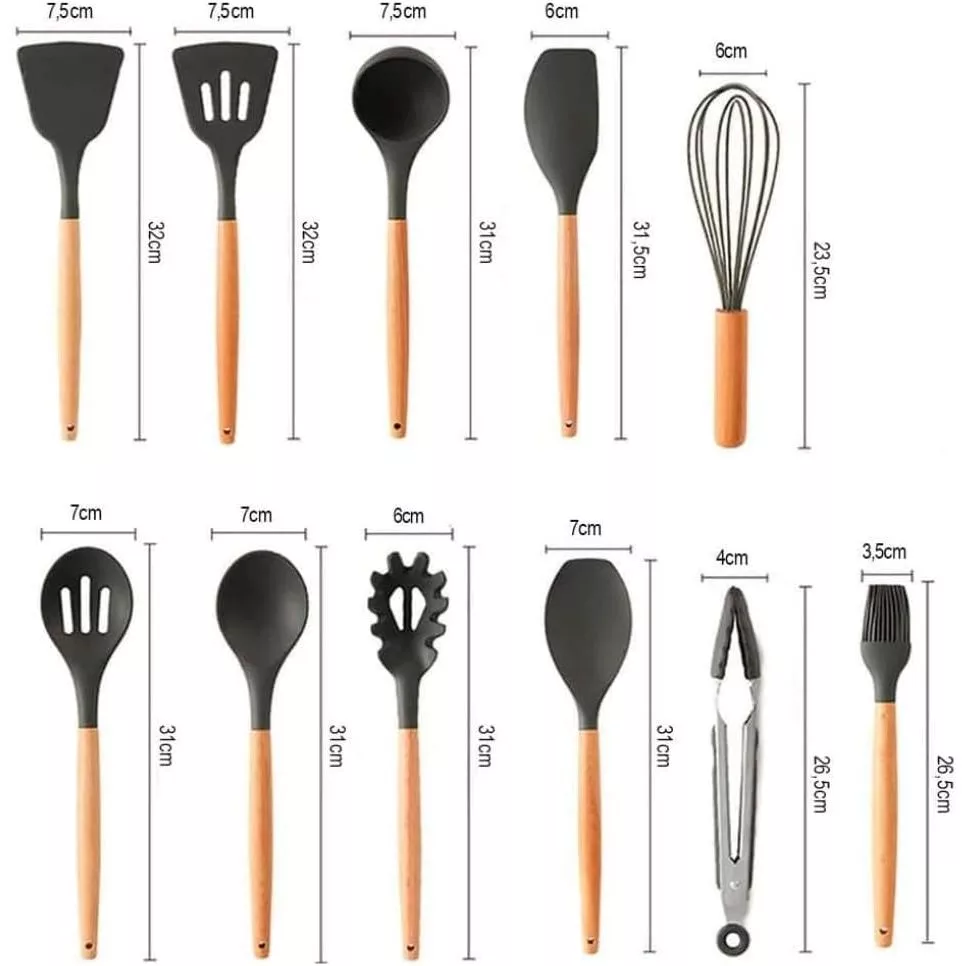 Kit Utensílios de Cozinha 12Pçs | Preto