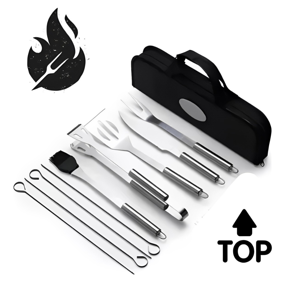 Kit Churrasco 9 Peças Inox Profissional com Bolsa