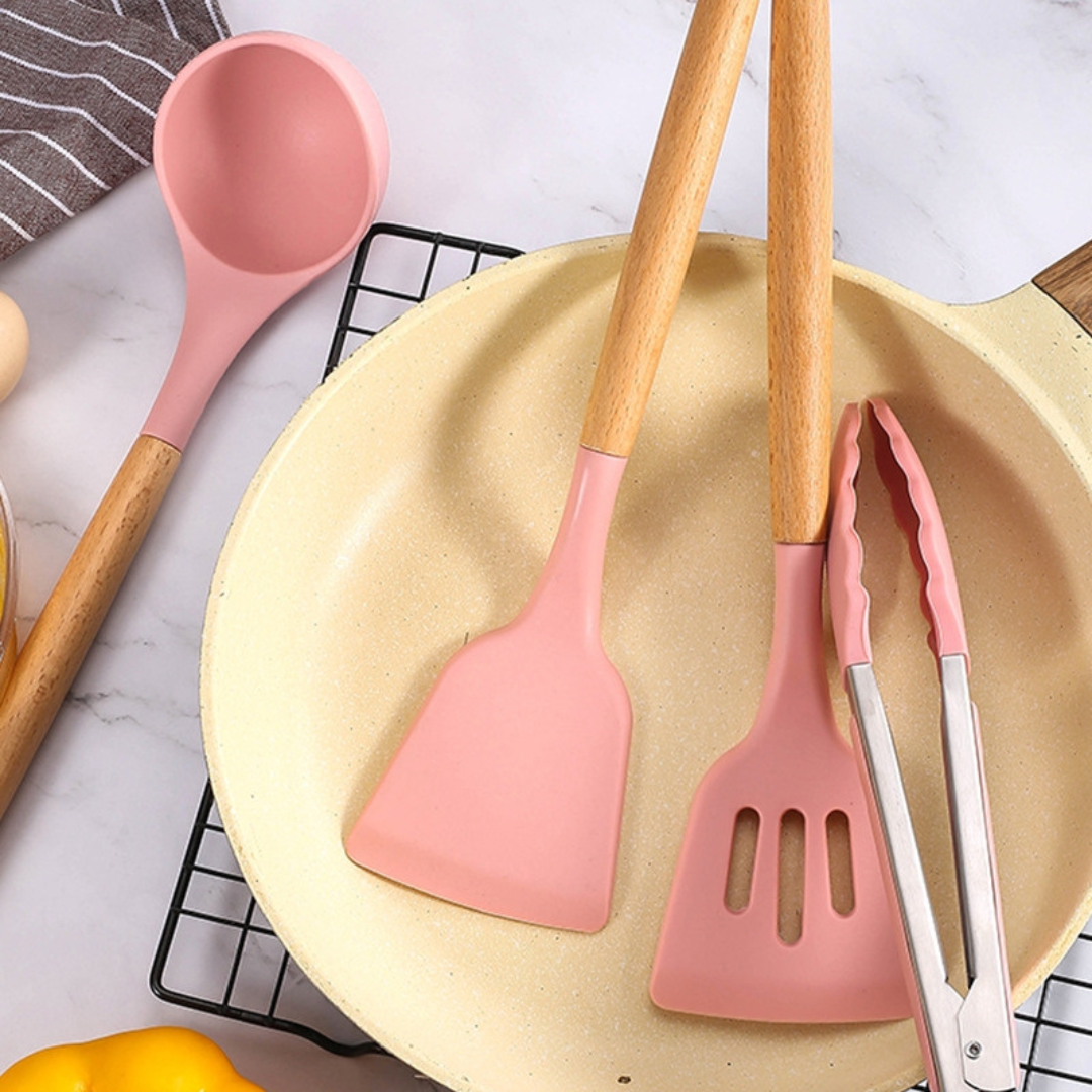 Kit Utensílios de Cozinha 12Pçs | Rosa
