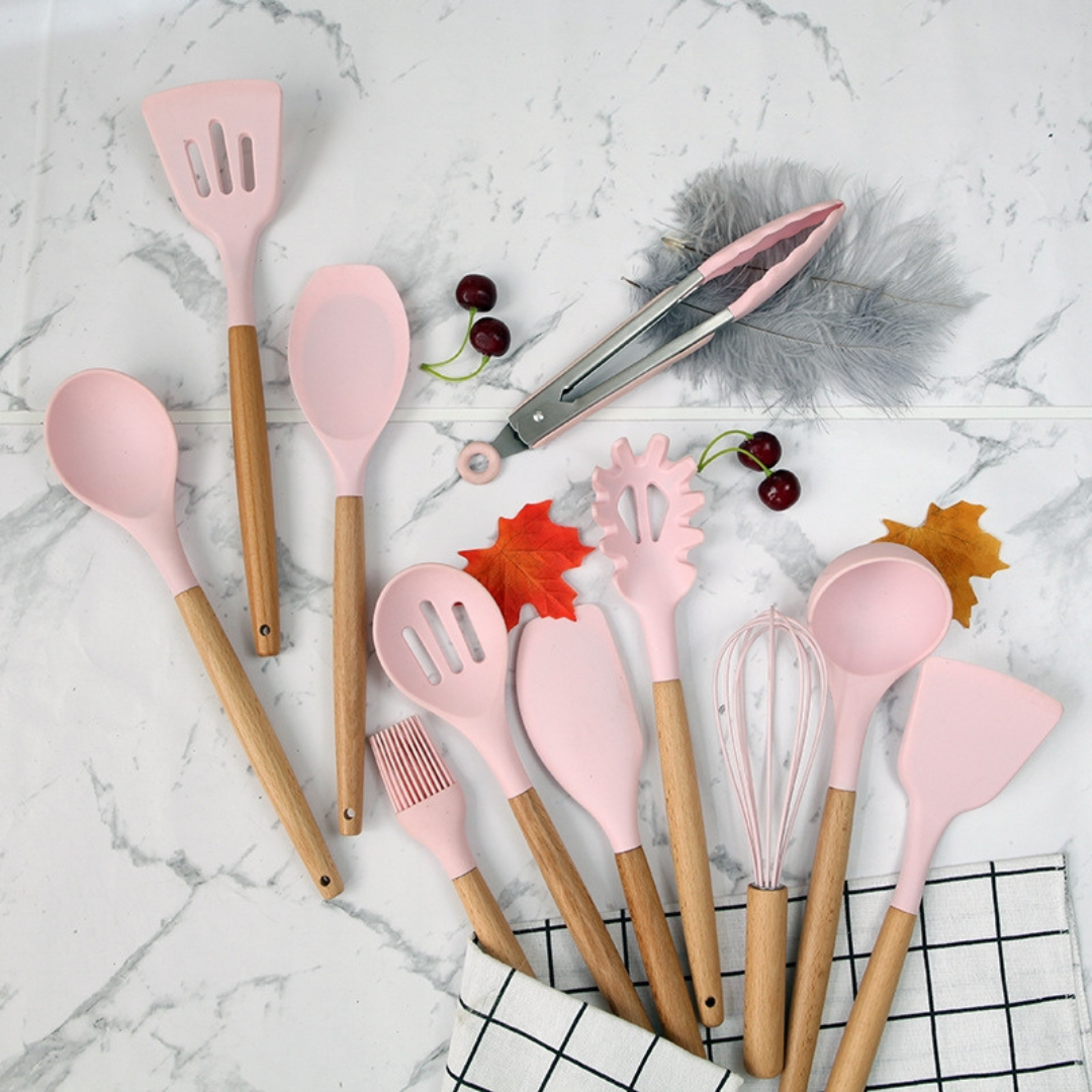 Kit Utensílios de Cozinha 12Pçs | Rosa