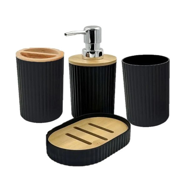 Conjunto de Acessórios para Banheiro Bambu 6 Peças Preto