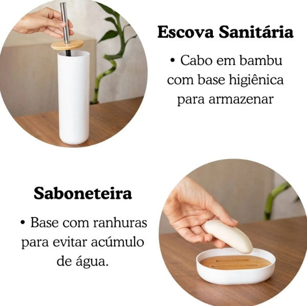 Conjunto de Acessórios para Banheiro Bambu 6 Peças Preto
