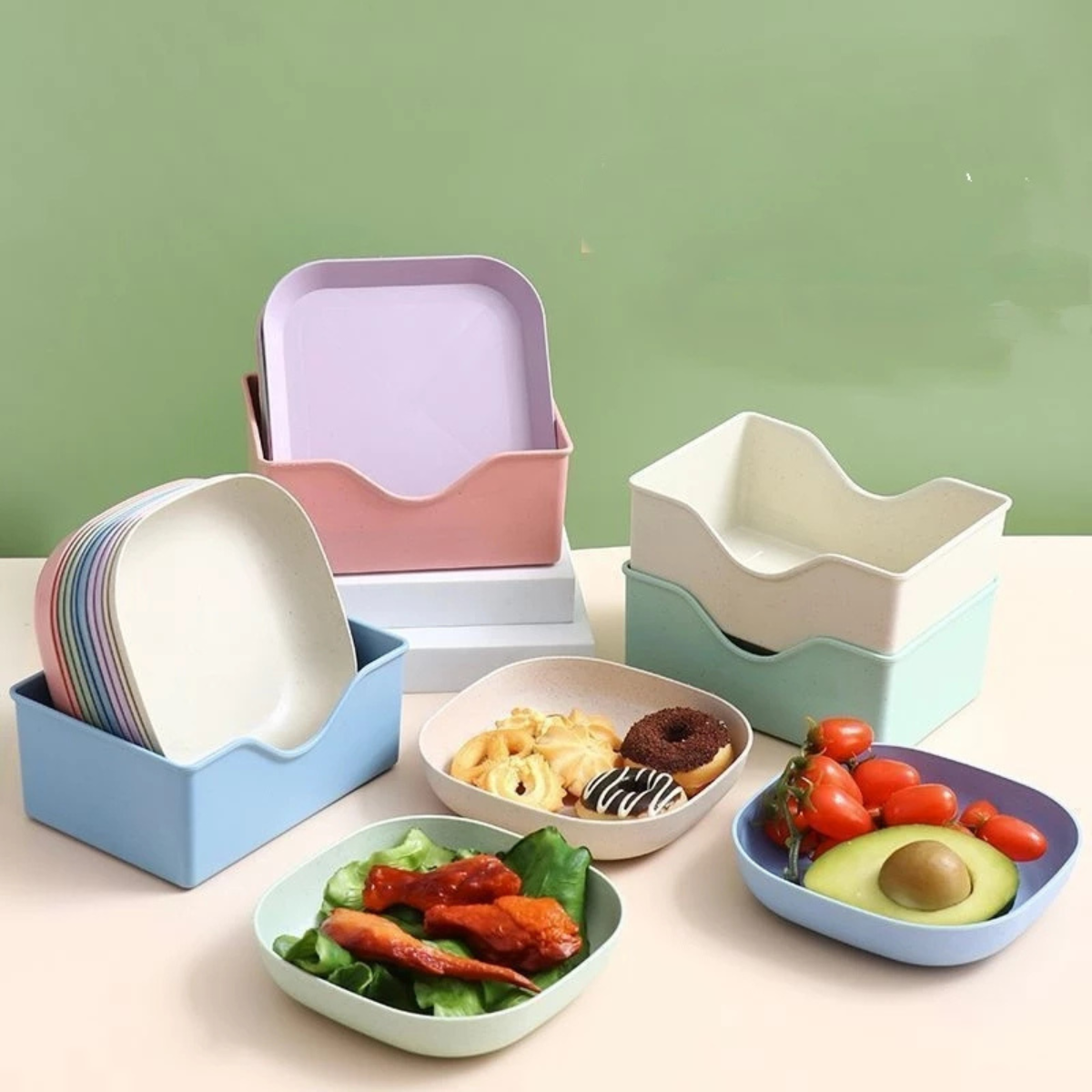 Conjunto 10 Pratos Plásticos Duros + Escorredor