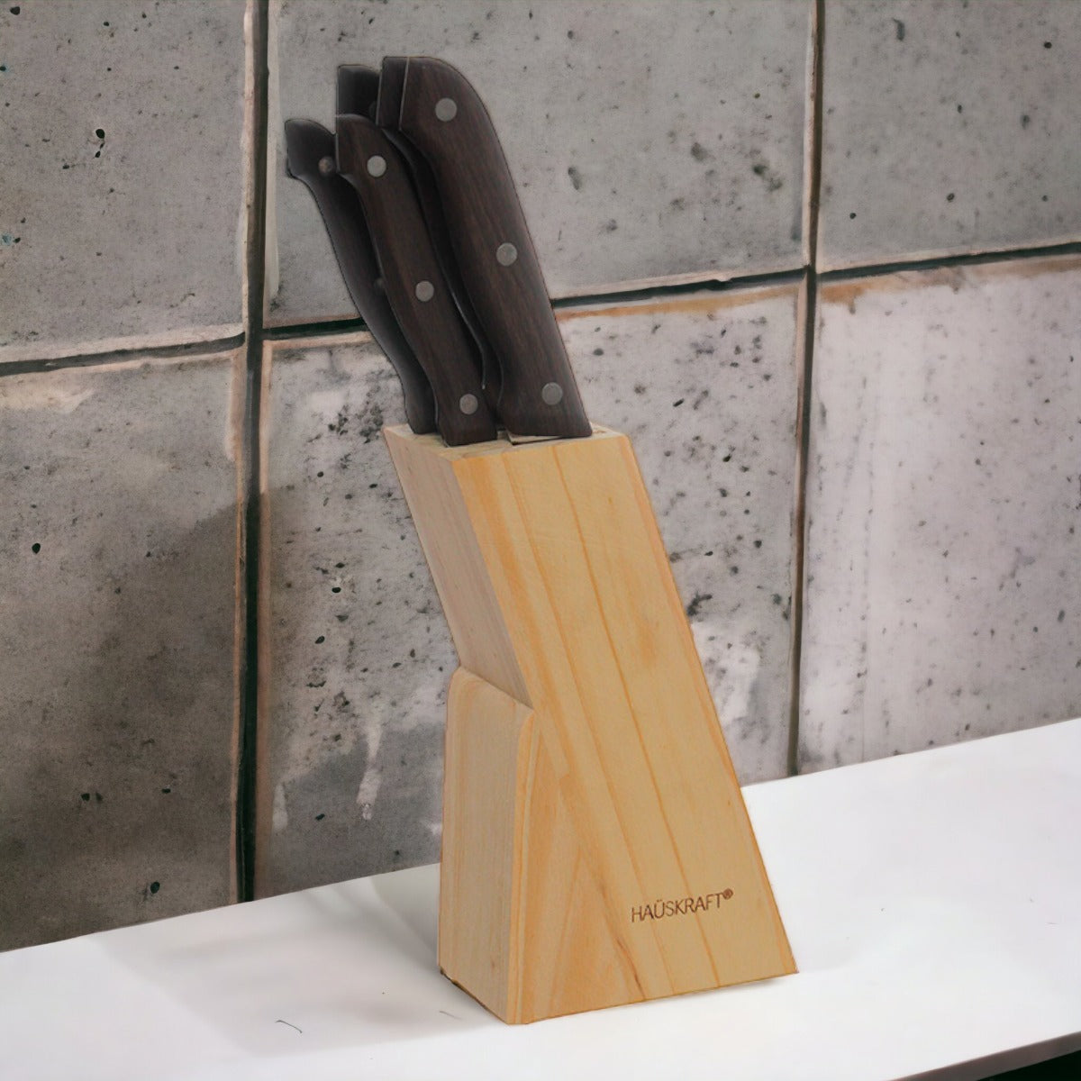 Conjunto de Facas Aço Inoxidável com Cepo Essential | Hauskraft