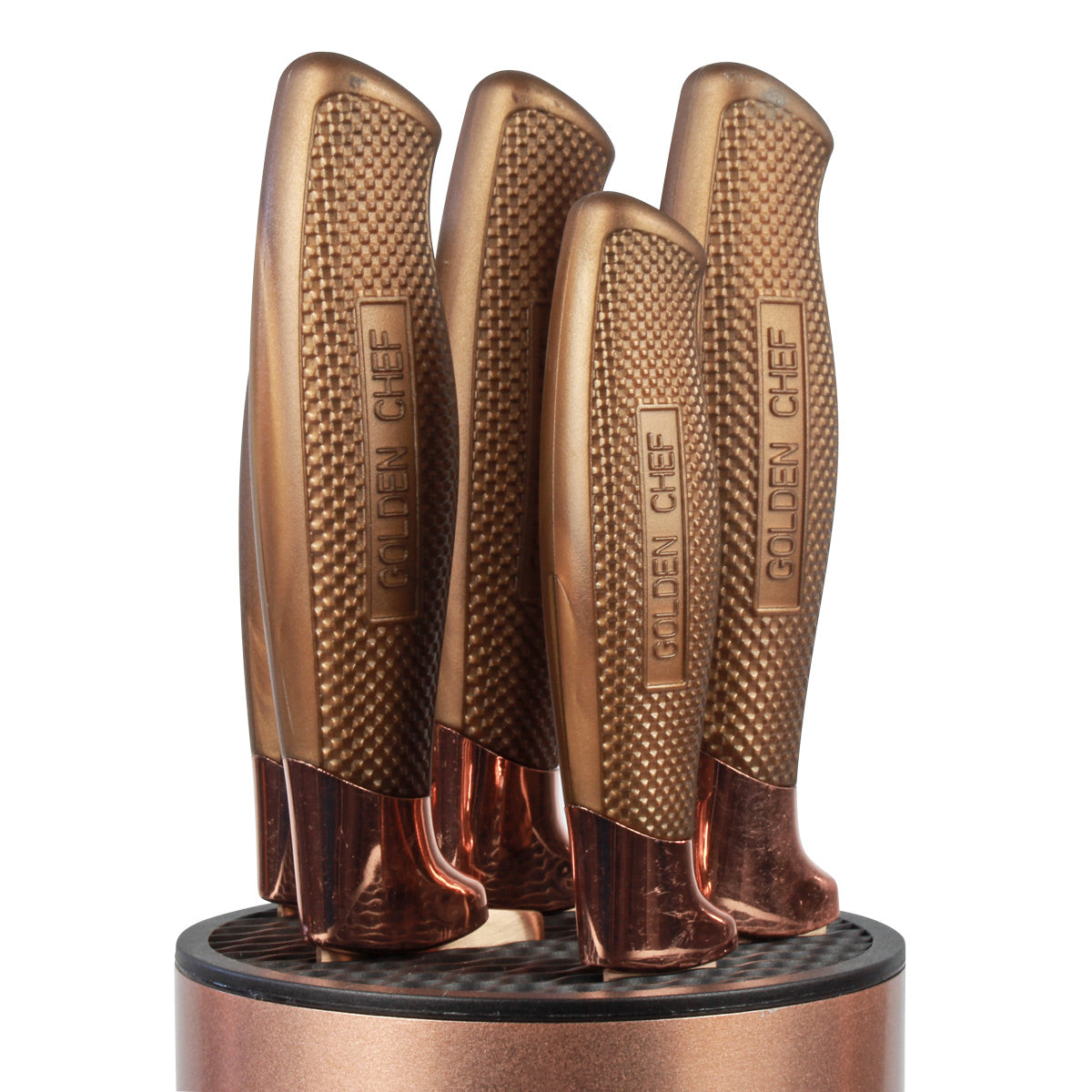 Conjunto de Facas com Cepo Golden Chef Rose Gold | Haüskraft
