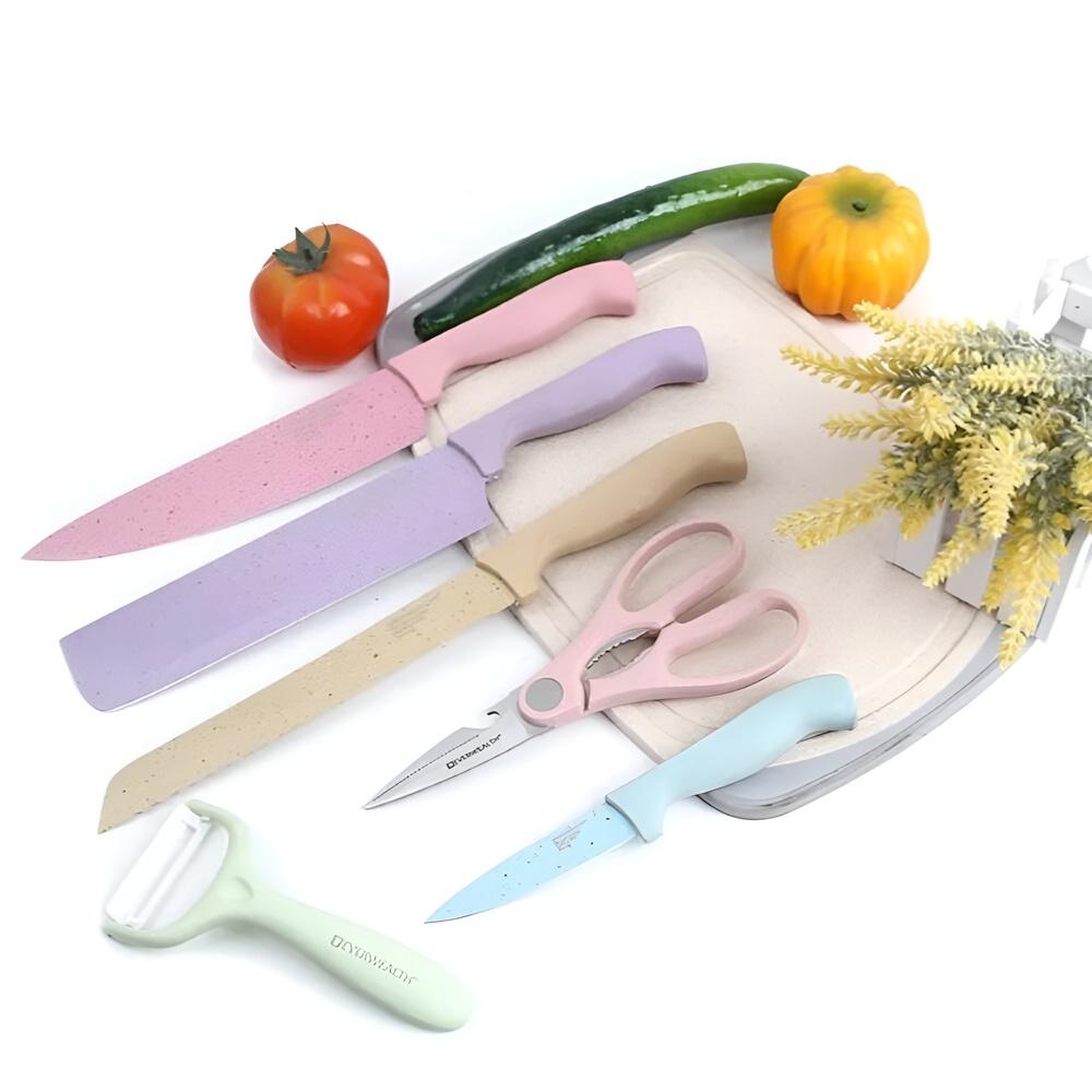 Kit Facas e Utensílios Gourmet Inox Coloridas 6 Peças