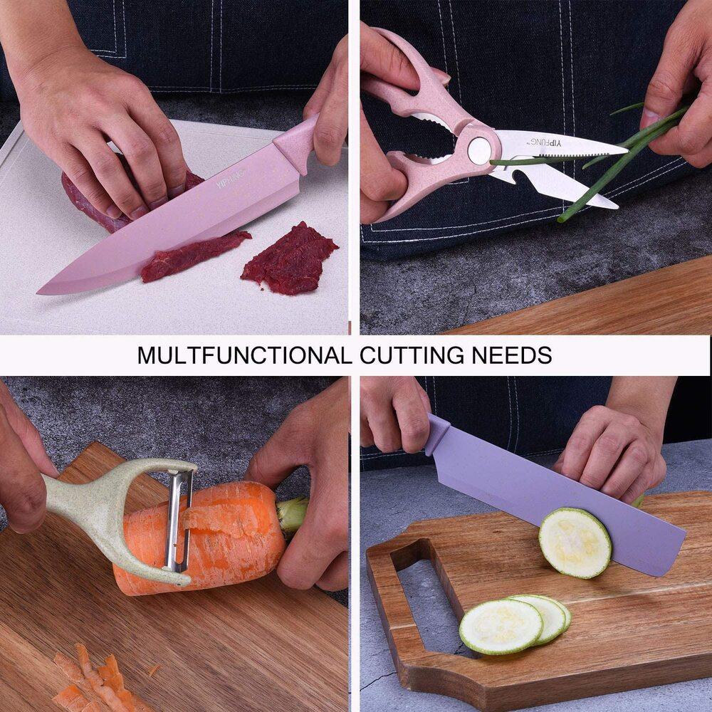 Kit Facas e Utensílios Gourmet Inox Coloridas 6 Peças